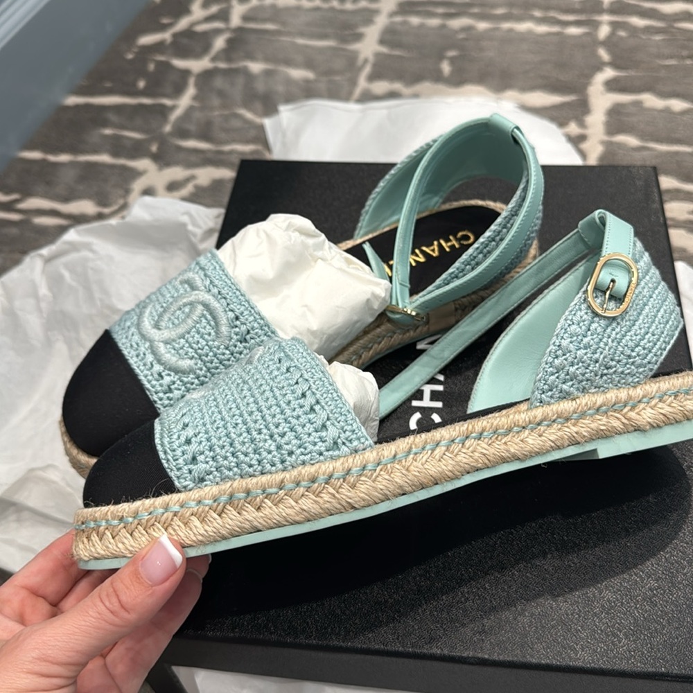Chanel Light Blue and Black Espadrilles - Picture 3 of 9